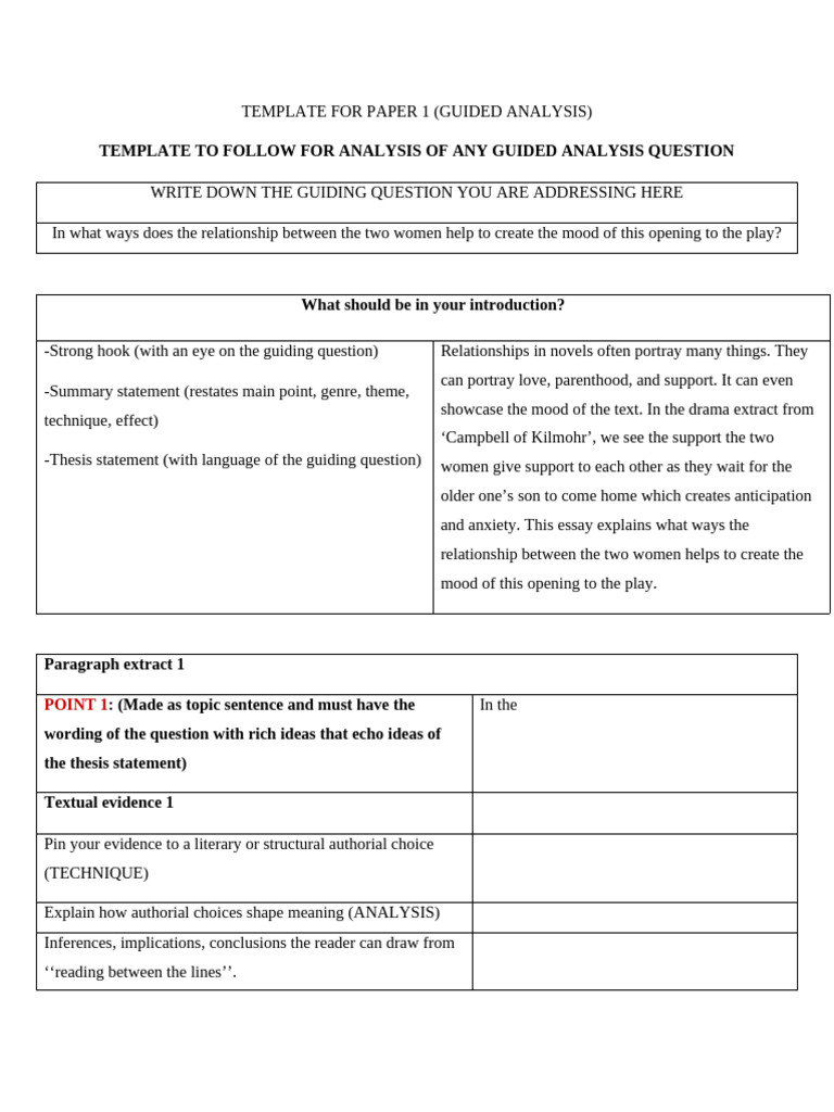 Template for paper 1 response content pdf paragraph essays