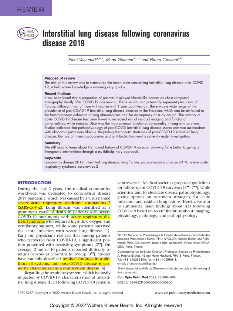 Interstitial Lung Disease Following Coronavirus.10 | PDF | Respiratory ...