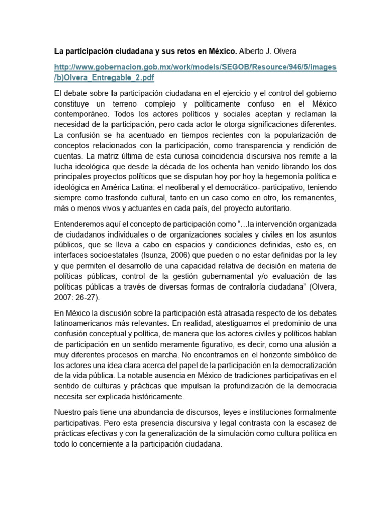 Retos de la Participación Ciudadana en México | PDF | Democracia ...