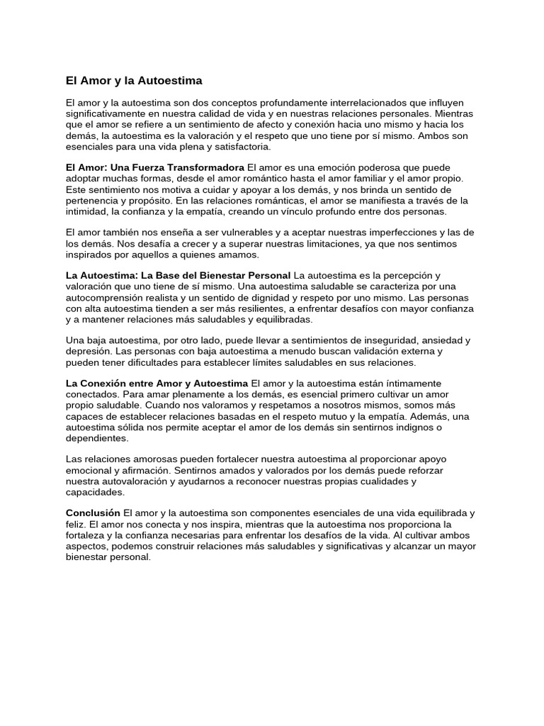 Amor Y Autoestima Pdf Autoestima Amor