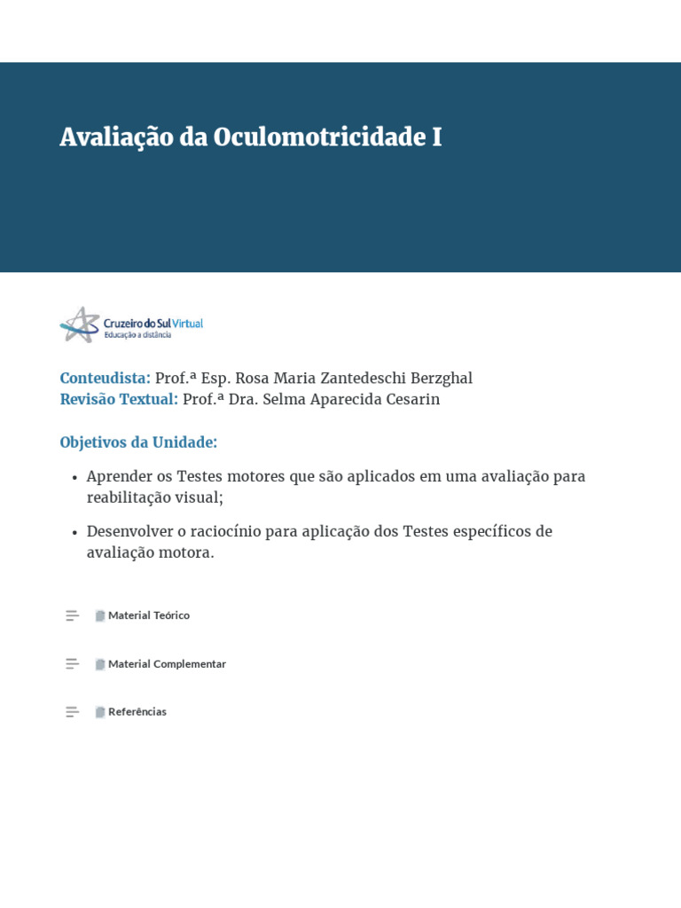 Teste de Versões na Excursão Ocular | PDF | Olho humano | Olho