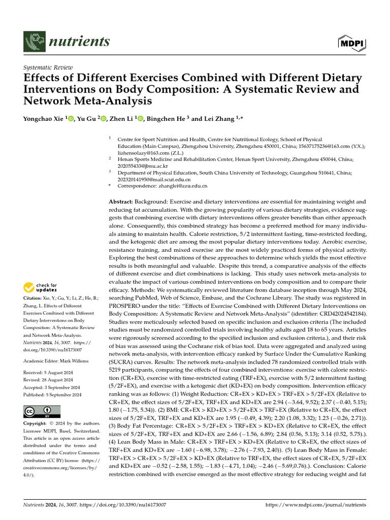 Effects Of Different Exercises Combined With Different Dietary