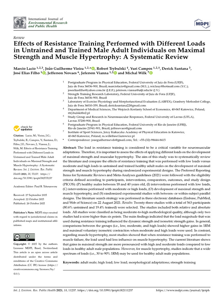 Effects of Resistance Training With Different Loads On Maximal Strength ...