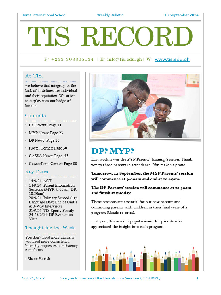 TIS Weekly Bulletin: Parents' Info Sessions | PDF | Differentiated ...