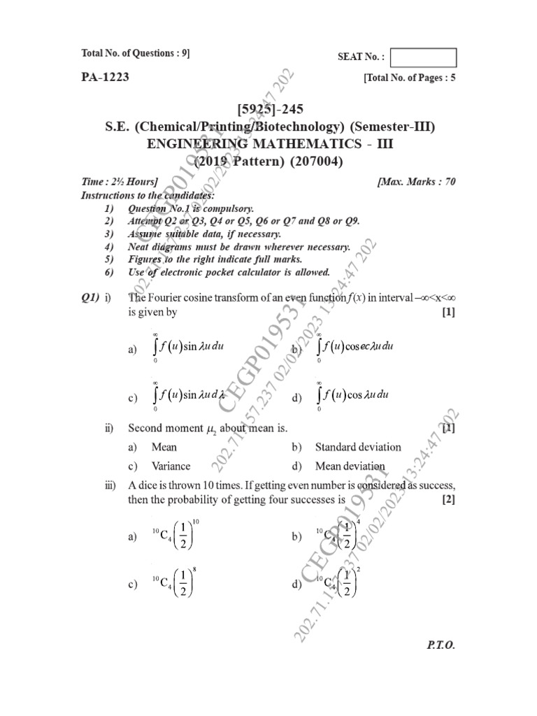 Engineering Math for Chem/Print Students | PDF