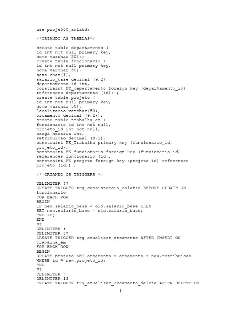 Criação de Tabelas e Triggers SQL | PDF