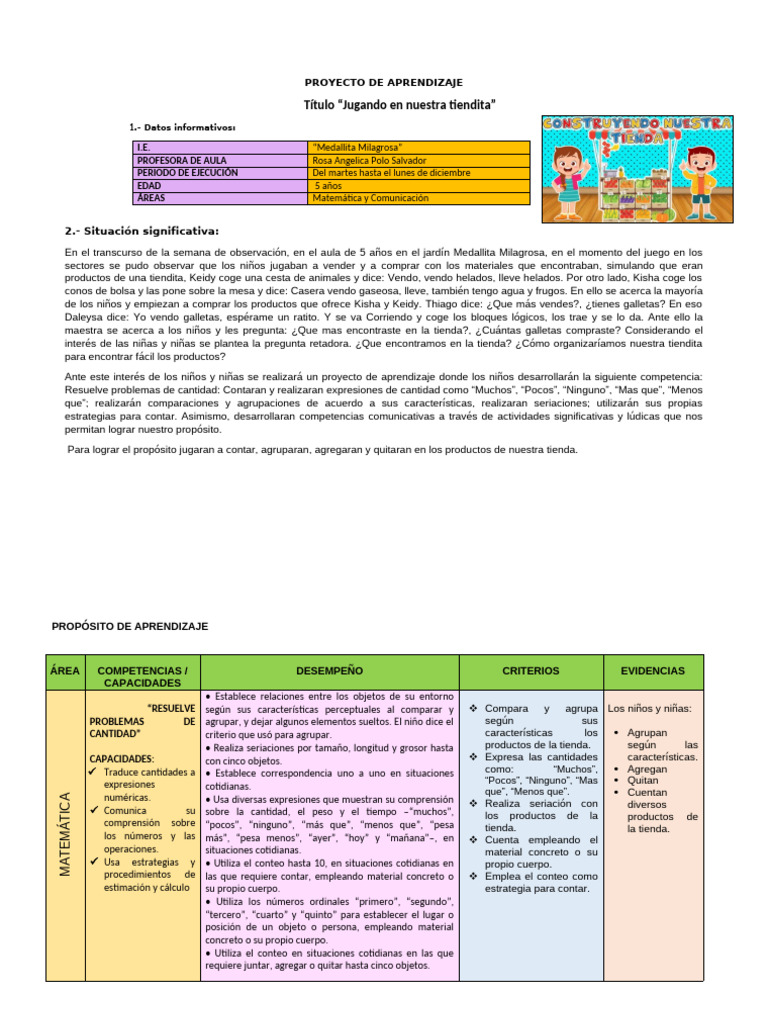 Proyecto de Aprendizaje Aula Lila | PDF | Aprendizaje | Matemáticas