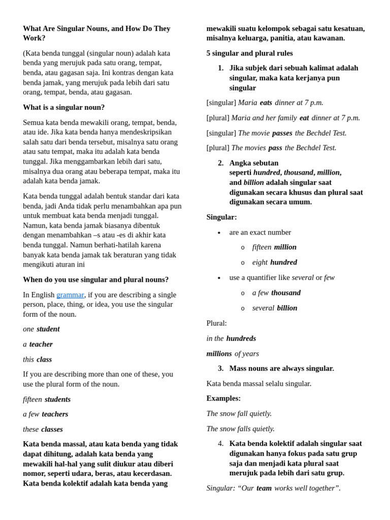Singular And Plural Noun Simple Version Pdf