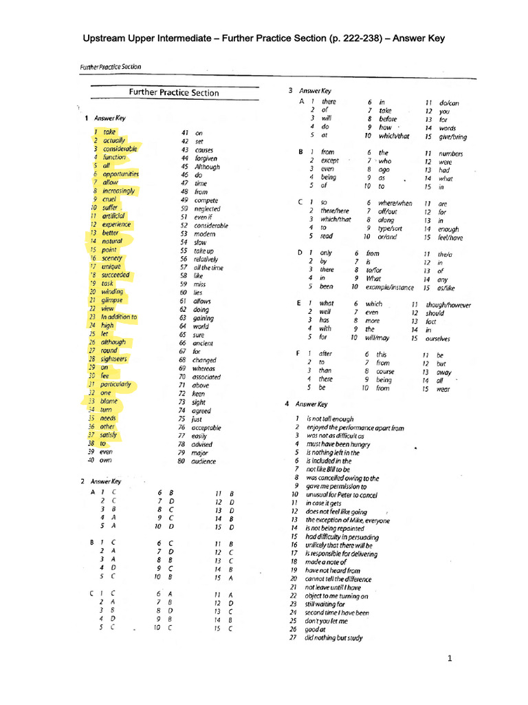 Further Practice Section - Answer Key | PDF