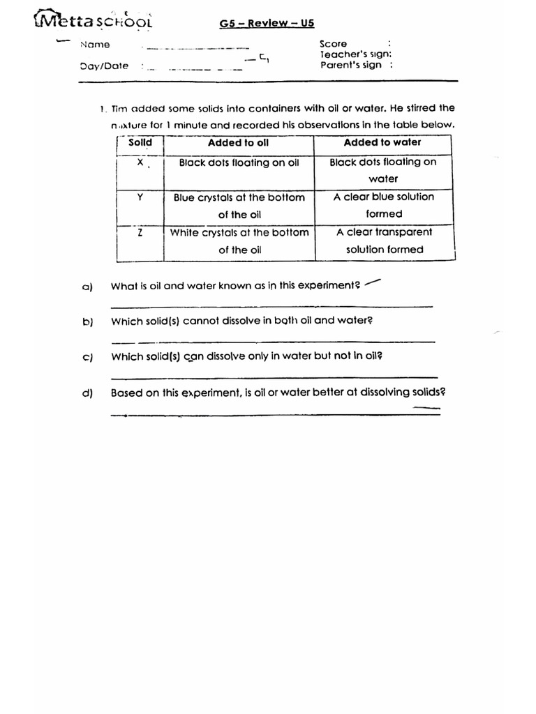Grade 5 Science S1 Final Test | PDF