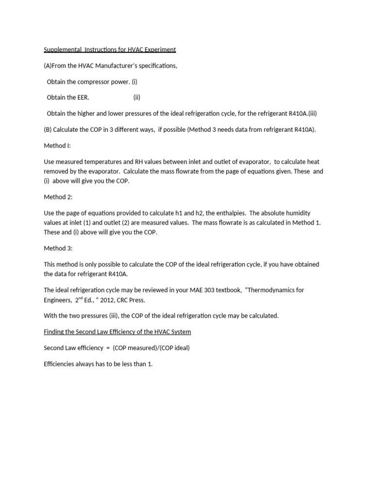 HVAC Experiment: COP Calculation Methods | PDF