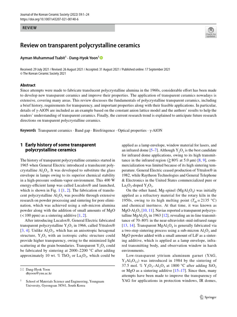 Review On Transparent Polycrystalline Ceramics: Ayman Muhammad Tsabit ...
