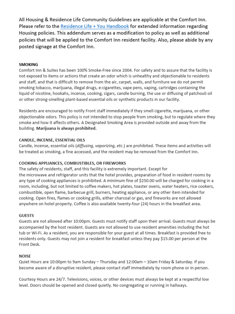 Comfort Inn Policy Addendum | PDF | Electronic Cigarette | Barbecue Grill