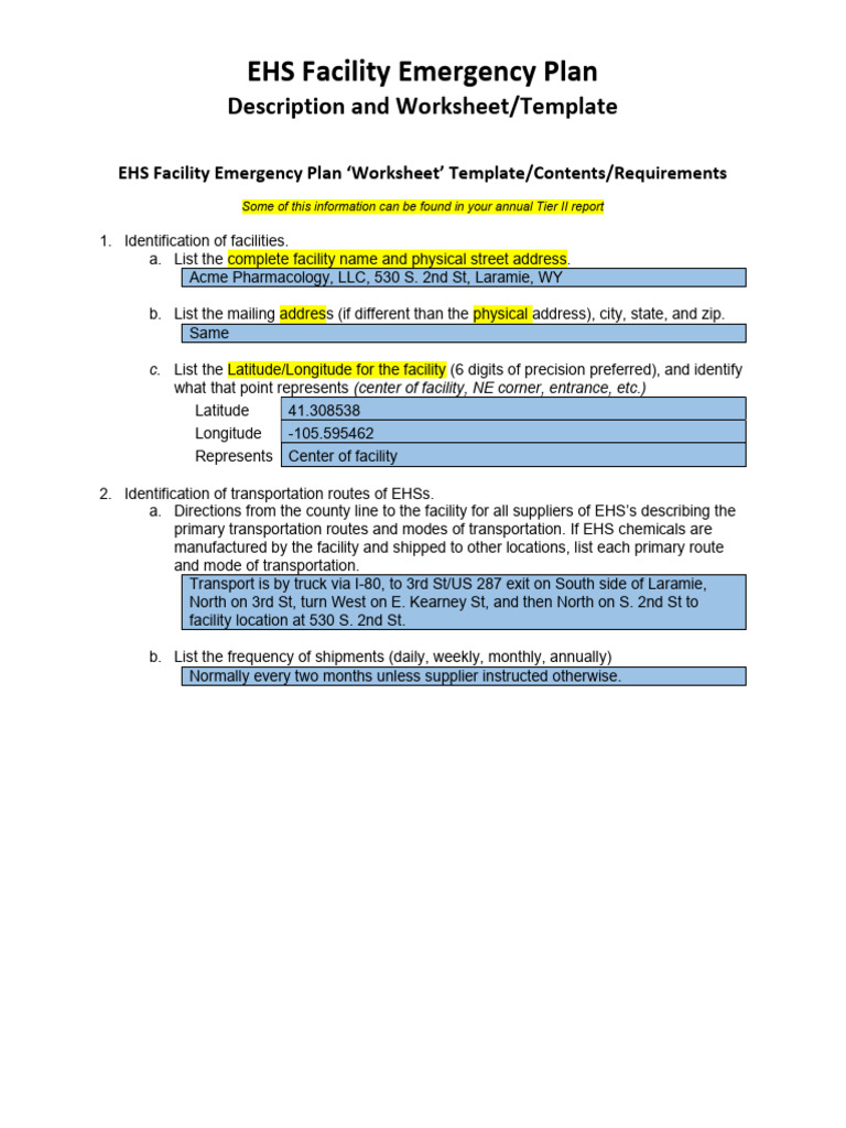 WY EHS Facility Planning Example | PDF | Dangerous Goods | Waste Management