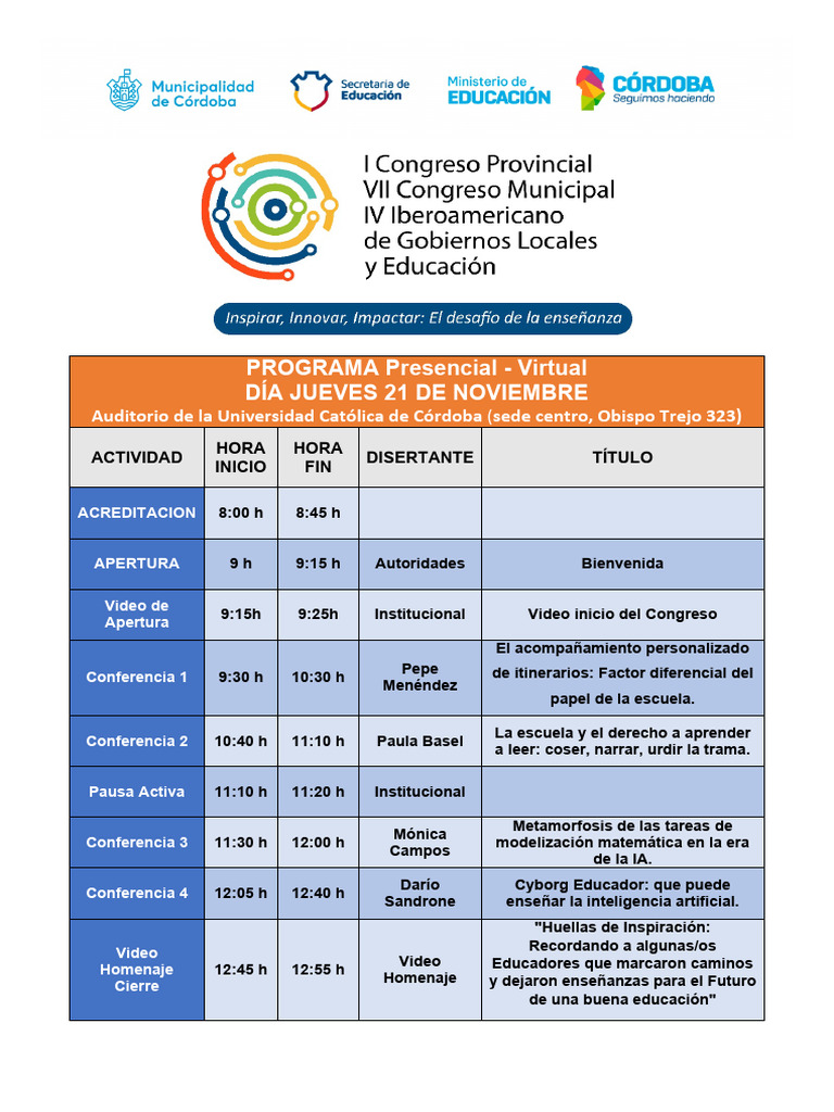 00 Programa Jueves 21 de Noviembre | PDF