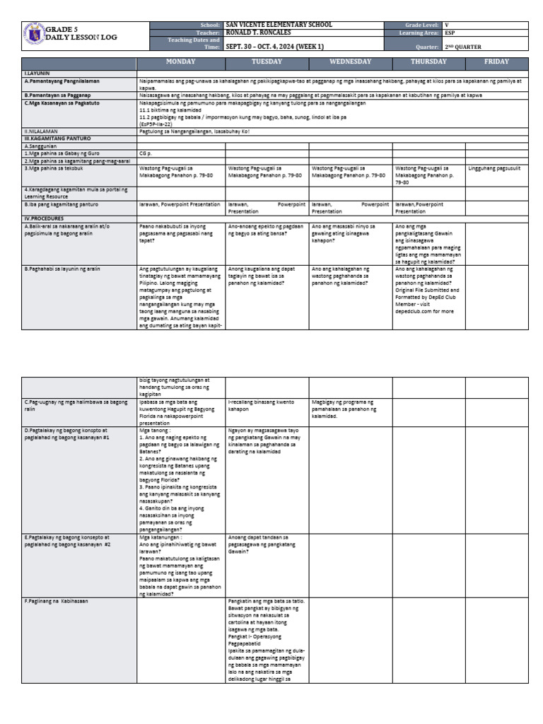 DLL - Esp 5 - Q2 - W1 | PDF