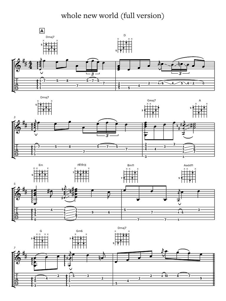 A Whole New World (Full) (Tabs & Notes) | PDF
