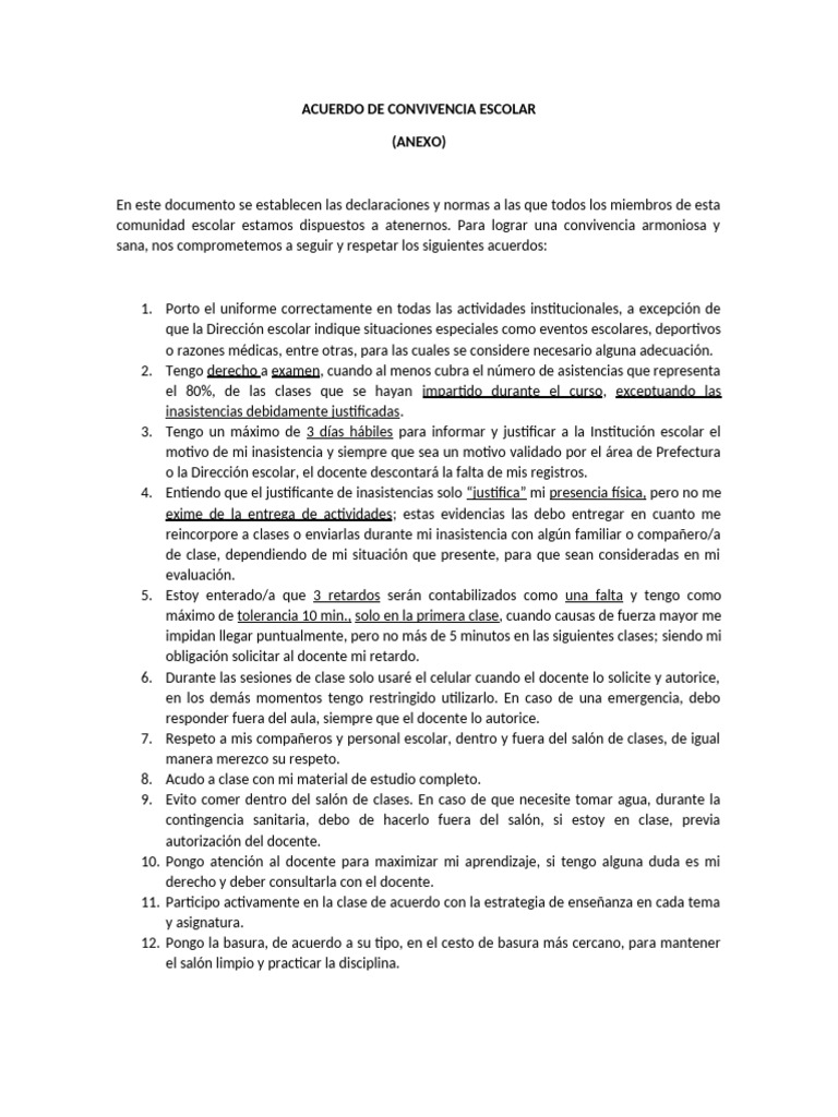 Normas de Convivencia Escolar 2023 | PDF
