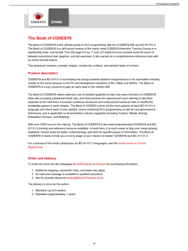 コンピュータ・IT THE BOOK OF CODESYS Volume 1 & 2 THE BOOK OF CODESYS Volume 1 & 2 PLC Programming with