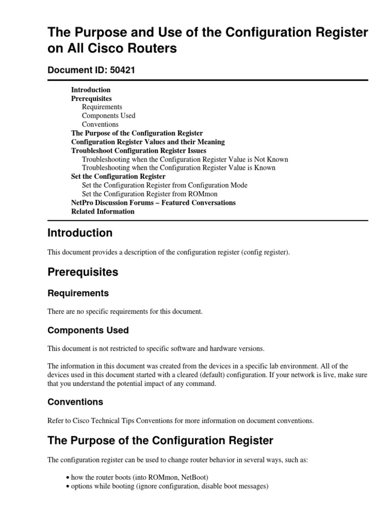Use of The Configuration Register On All Cisco Routers | PDF