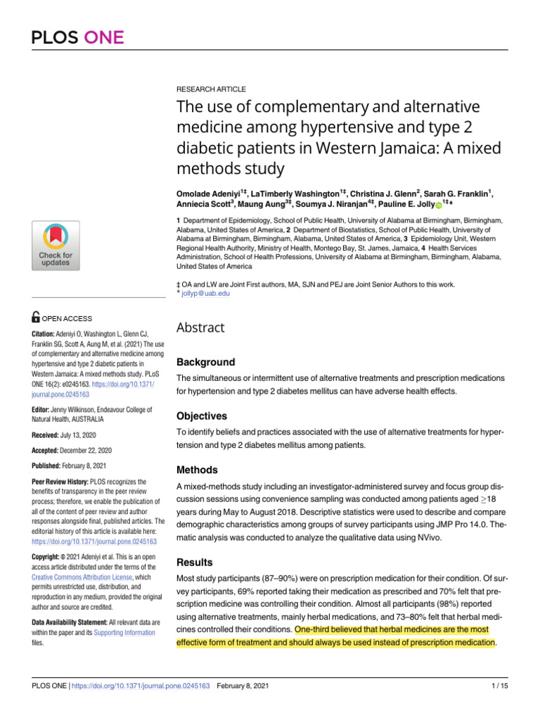 The Use of Complementary and Alternative Medicine Among Hypertensive ...