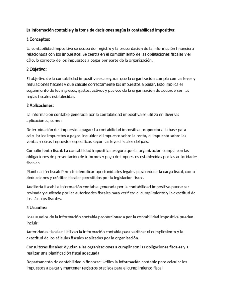 Contabilidad Impositiva y Toma de Decisiones | PDF