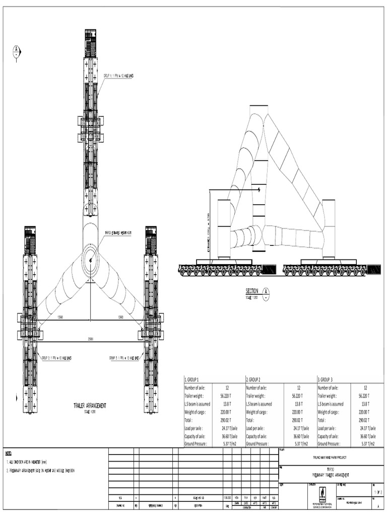 Trailer Arrangement For Load Out Tripod Trung Nam Windfarm | PDF