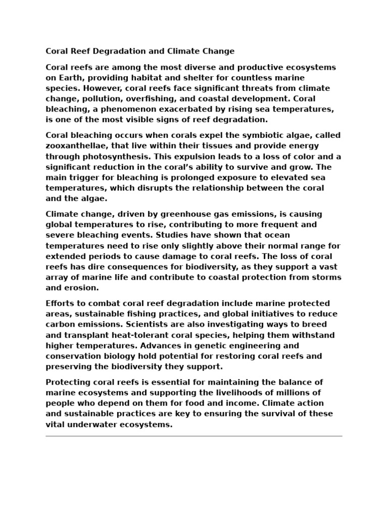 Coral Reef Degradation and Climate Change | PDF