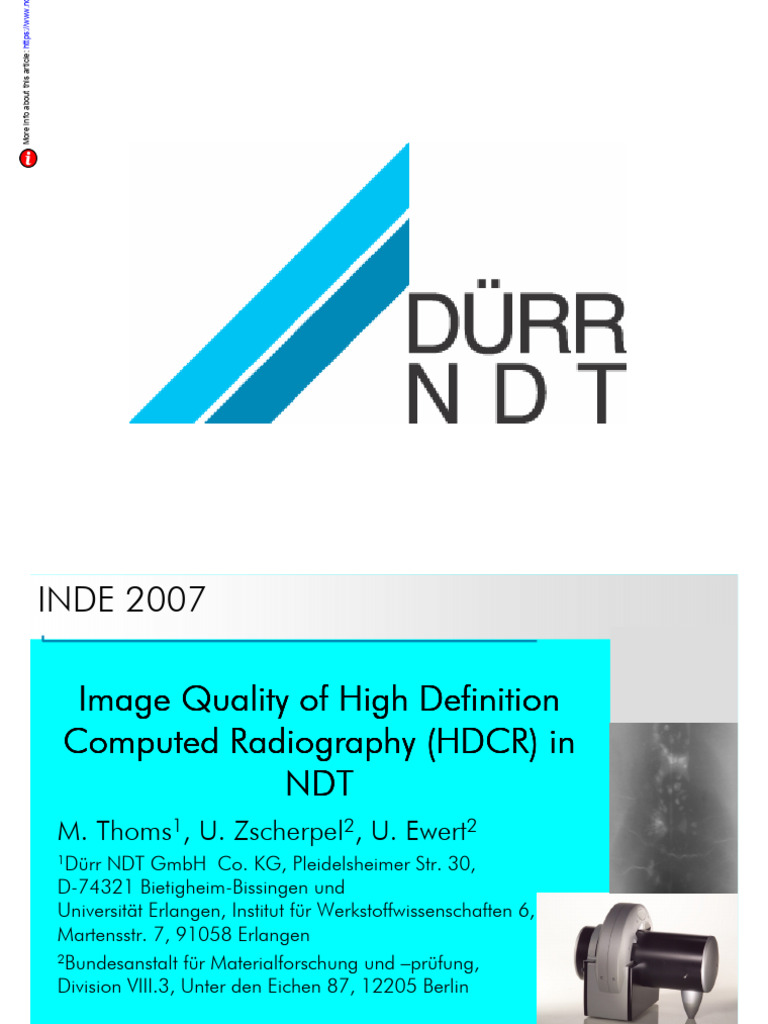 HDCR Imaging in NDT Applications | PDF | Radiography | Image Processing