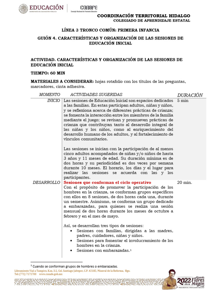 Guión 4 - Línea 3 - Primera Infancia | PDF | Educación de la primera ...