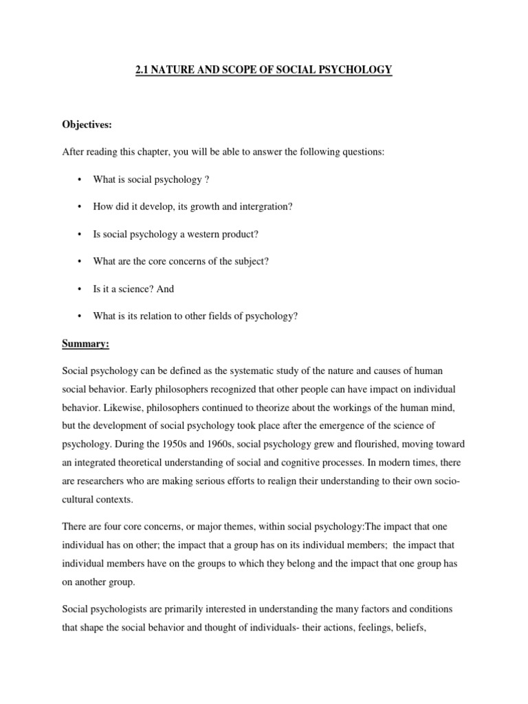 Nature and Scope of Social Psychology | PDF | Social Psychology ...