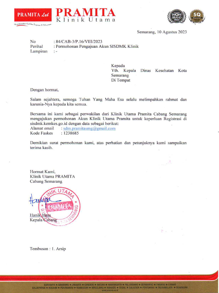 Surat Permohonan Akun Sisdmk Klinik | PDF