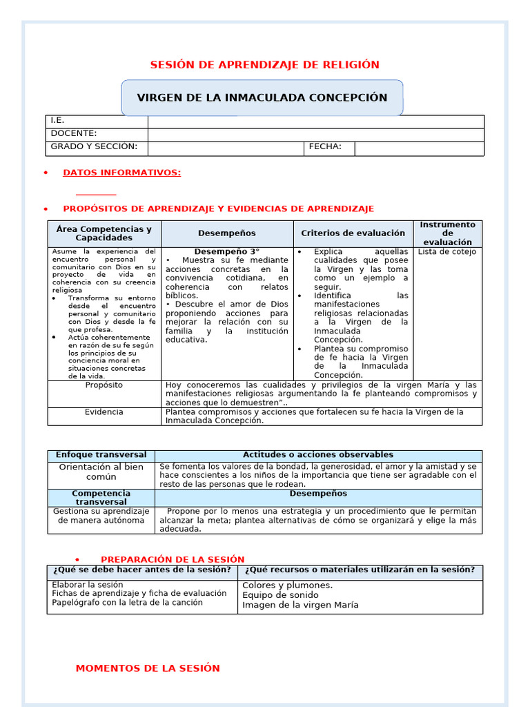 3° Ses - Relig Mart 3 Inmaculada Concepción | PDF | María, madre de ...