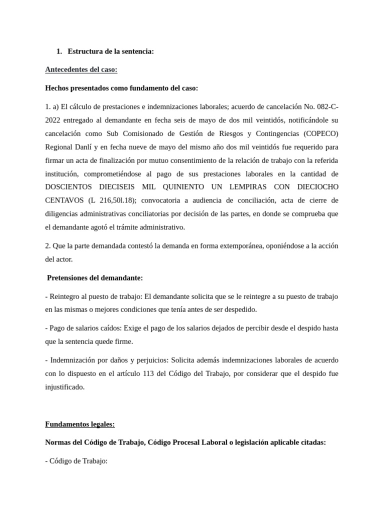 Despido Injustificado y Reclamaciones Laborales | PDF | Caso de ley