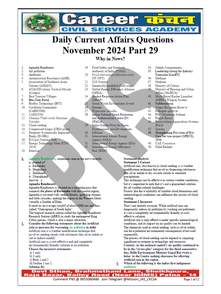 Daily Current Affairs Nov 2024 | PDF | Genetically Modified Crops