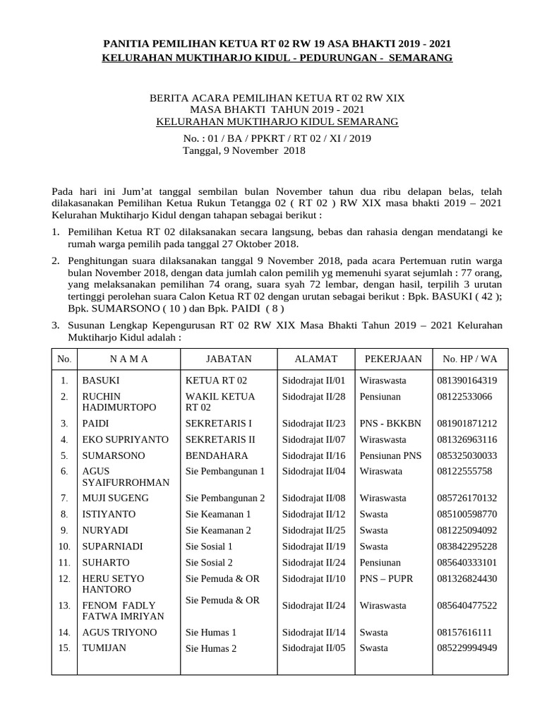 Pemilihan Ketua RT 02 RW 19 Semarang | PDF