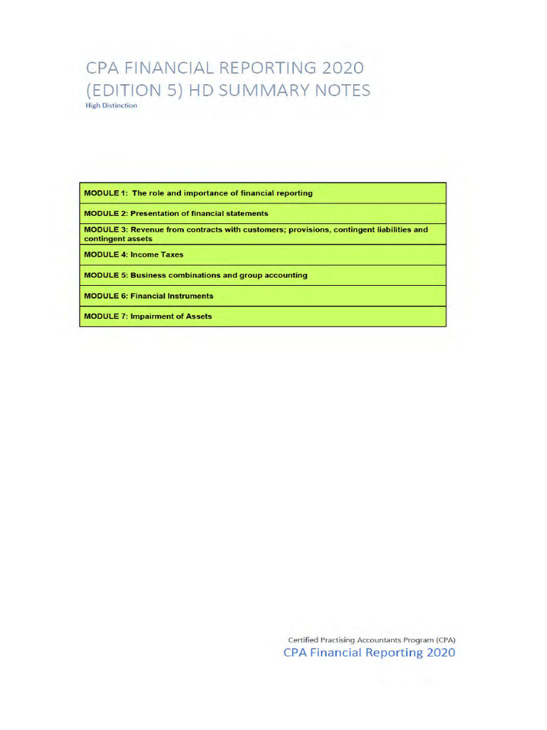 CPA Australia Financial Reporting Overview | PDF | Fair Value ...