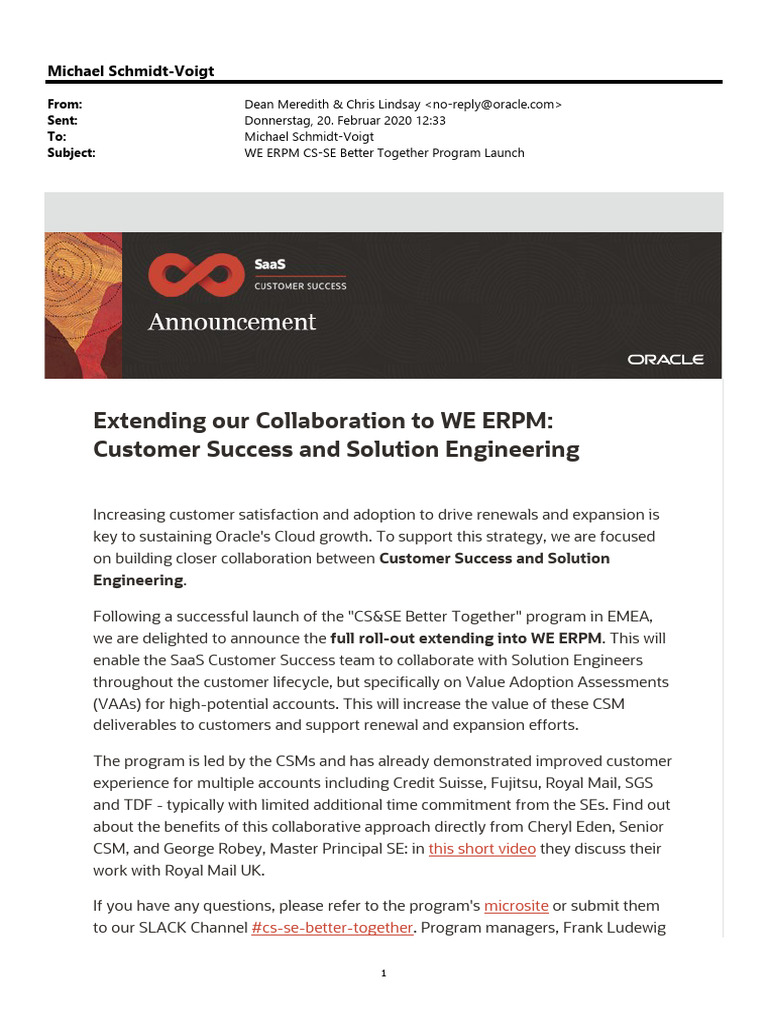 Oracle WE ERPM Collaboration Launch | PDF