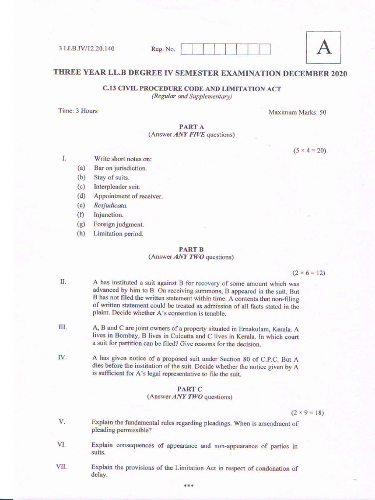 Civil Procedure Code and Limitation Act - 2020 | PDF