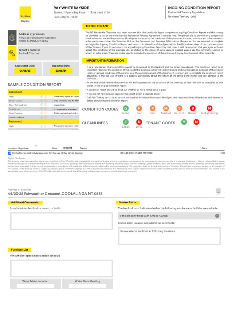 NT Ingoing Condition Report Template | PDF | Leasehold Estate | Lease