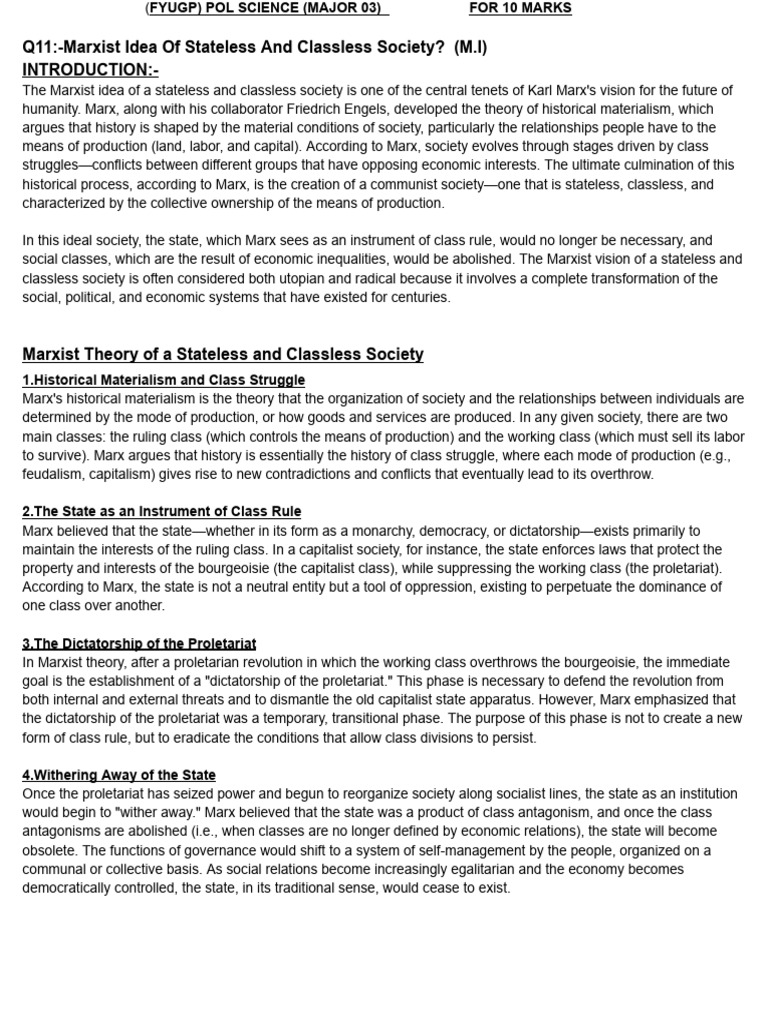 Marx's Vision of Classless Society | PDF | State (Polity) | Karl Marx