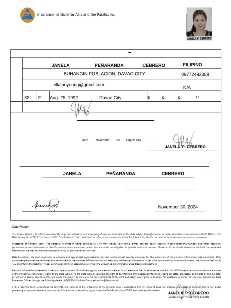 Life Insurance Agents Course Form | PDF | Privacy | Information Privacy