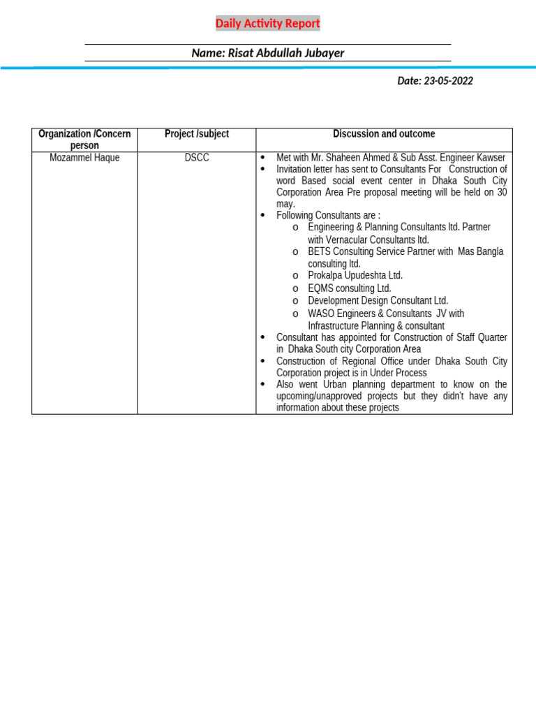 Daily report DSCC | PDF