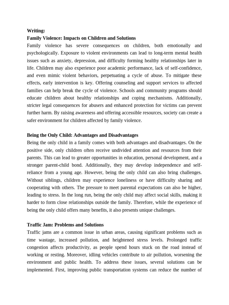 Writing: Family Violence: Impacts On Children and Solutions | PDF