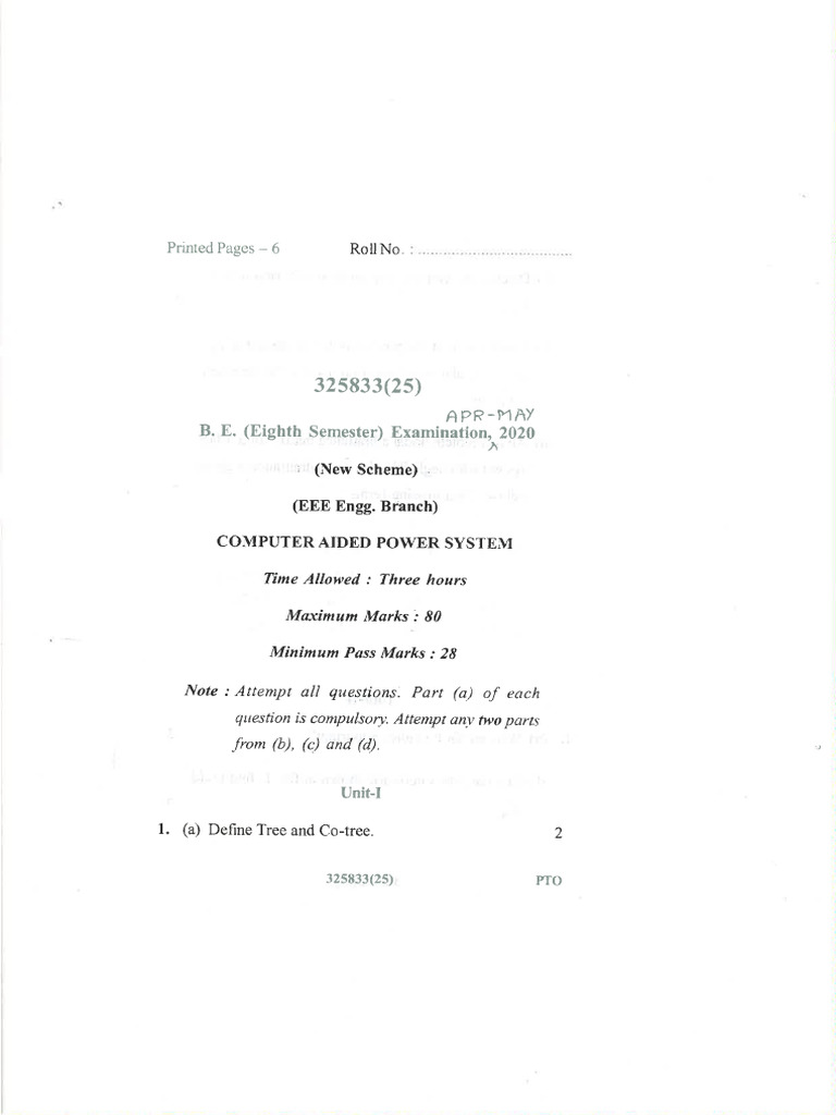 Computer Aided Power System May 2020 | PDF