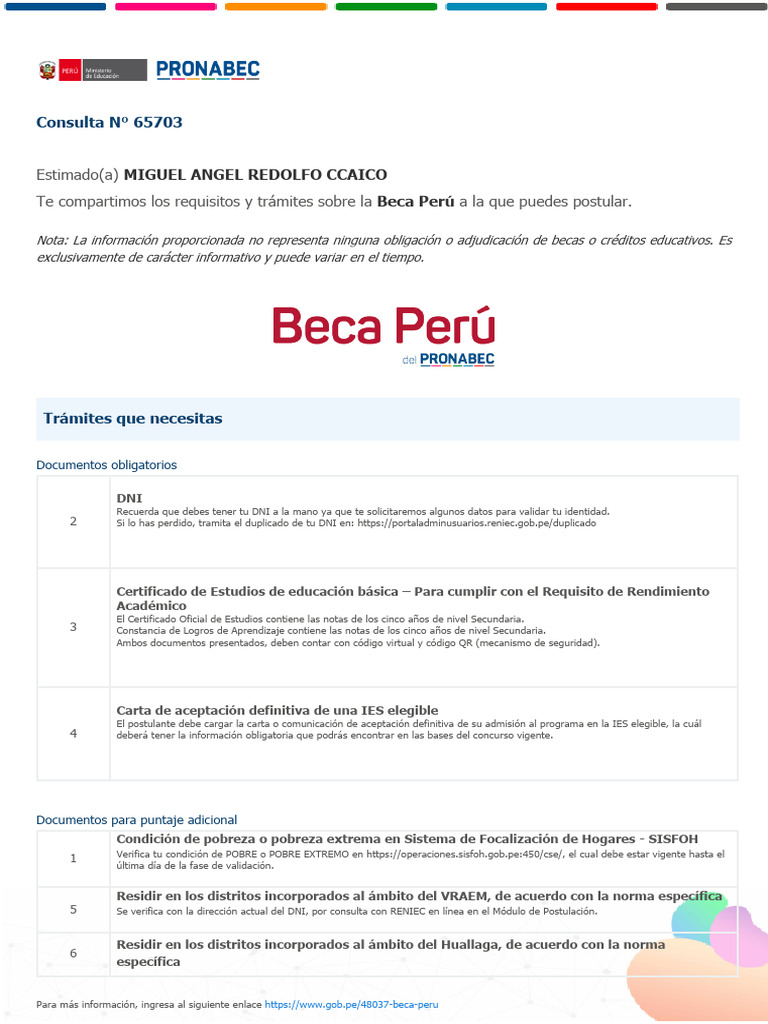 Requisitos para la Beca Perú 2023 | PDF | Documento de identidad