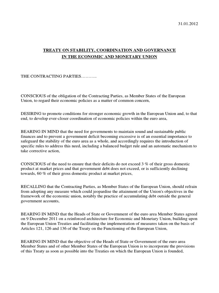 EU Treaty On Stability, Coordination and Governance | PDF | Finance ...