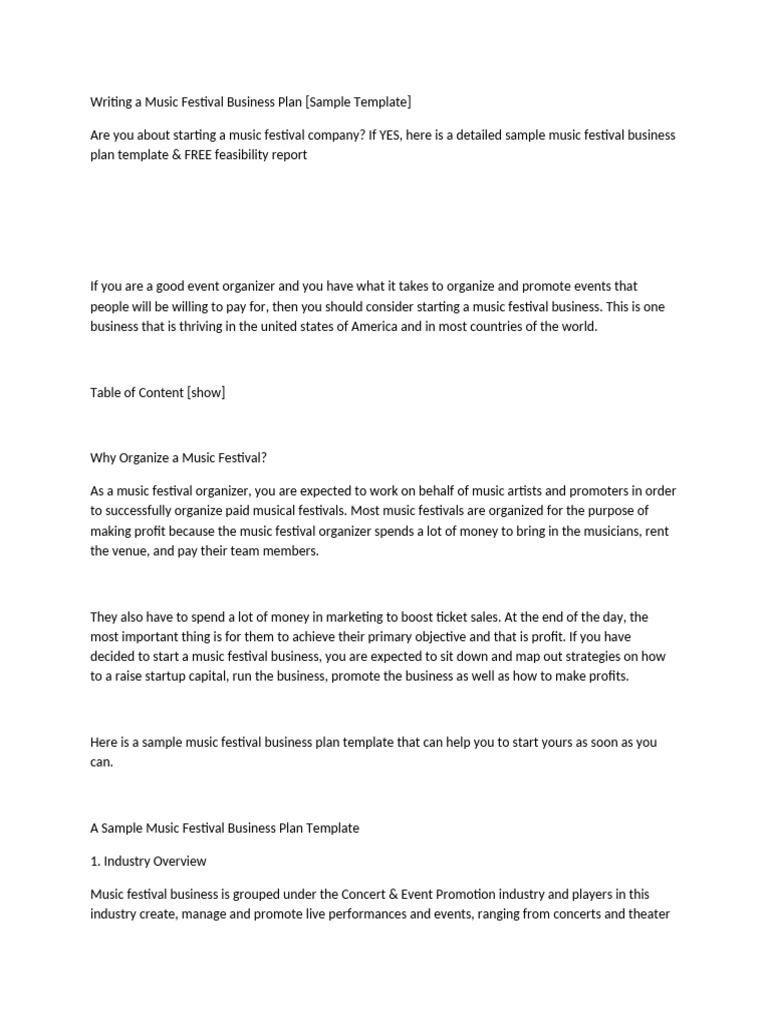 Writing A Music Festival Business Plan (Sample Template) | PDF | Banks ...