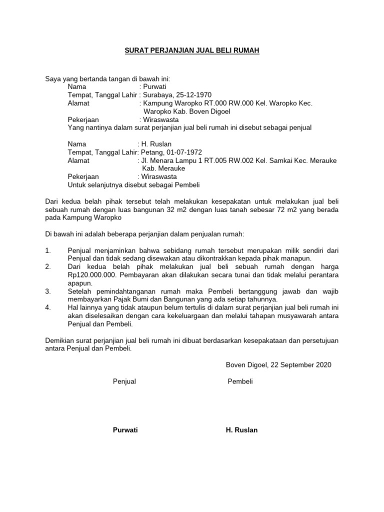 Surat Perjanjian Jual Beli Rumah | PDF