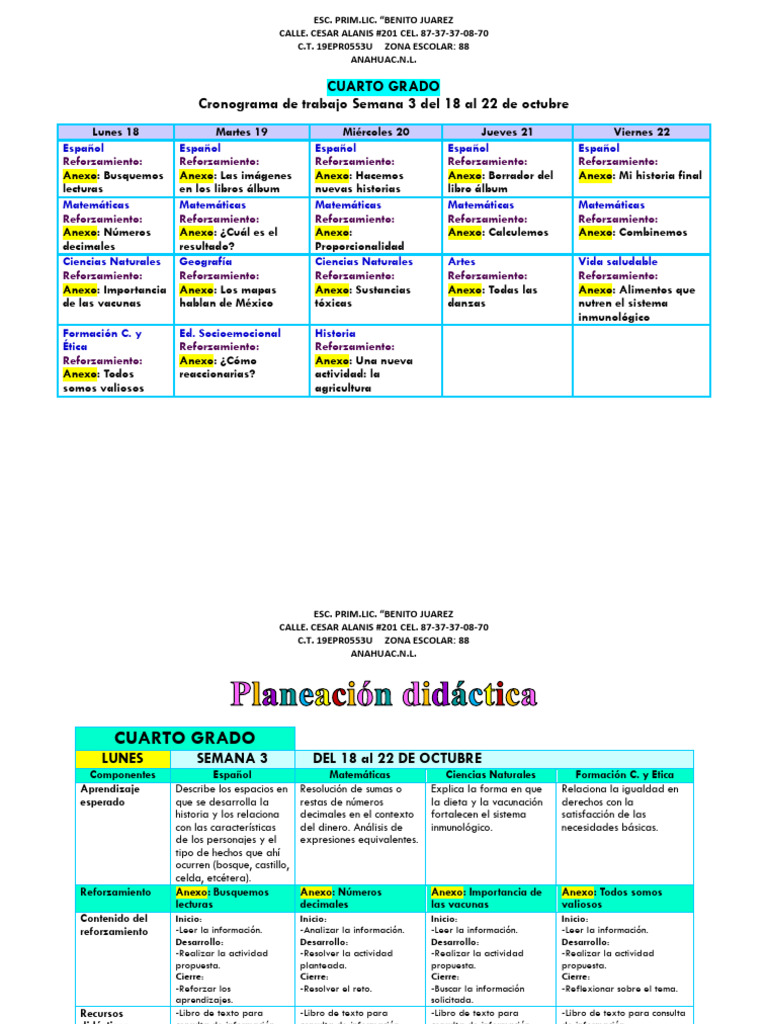 Planeaciòn Semana Del 25 Al 29 de Octubre | PDF | Evaluación | Cognición